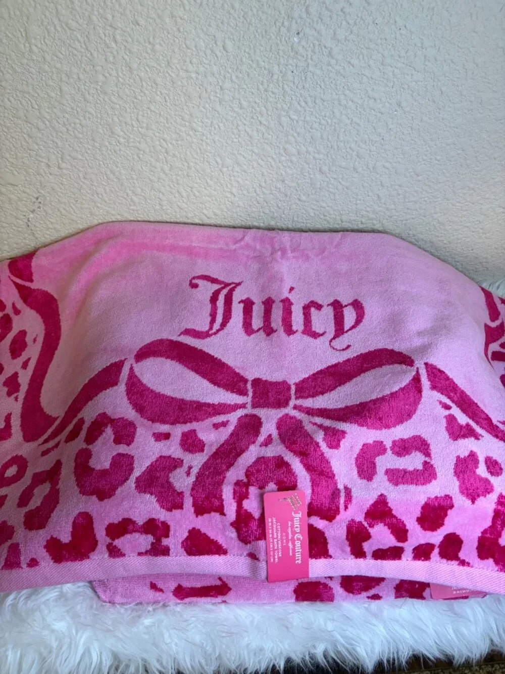 Juicy Couture Hot Pink Leopard Bow 8 Piece Bath Hand Towel Set Y2K NWT